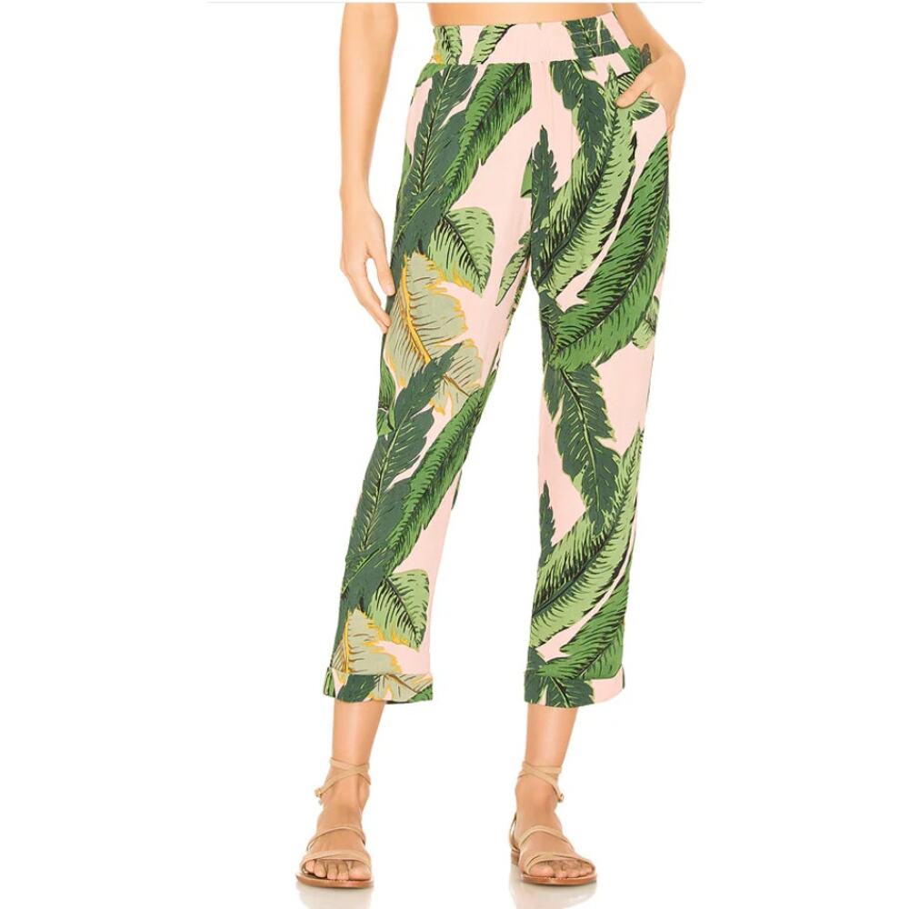 Beach Riot Avery Palm Print Crop Pants Women’s M‎ Pink Green Tropical Resort NEW
